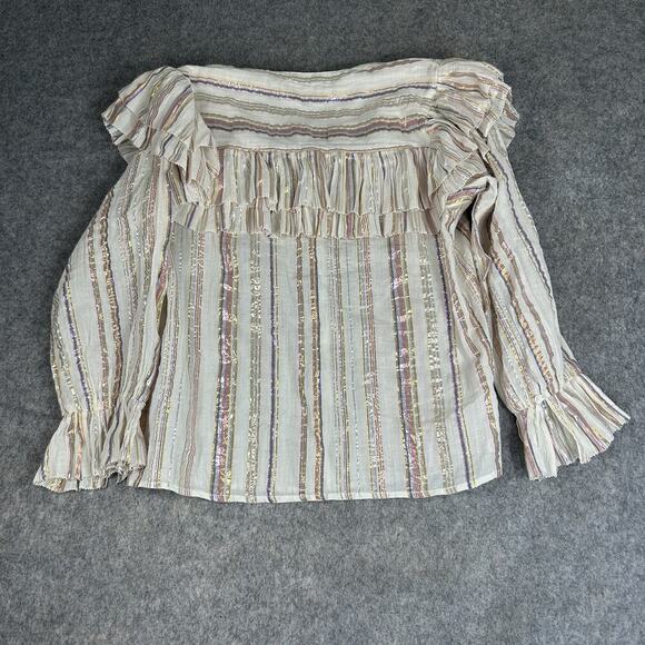 Sea New York Harriet Top Womens 6 Lurex Metallic Striped Two Layer Ruffle Blouse - Picture 8 of 9